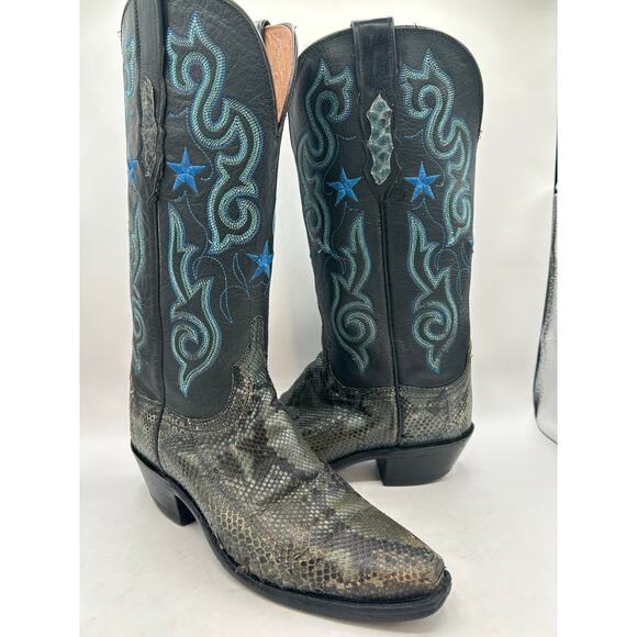 Lucchese 1883 Women's Western Cowboy Boots black & Blue Python Leather 7 - Picture 13 of 16